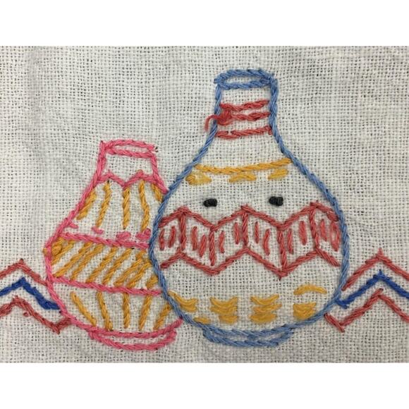 Vintage Handmade Embroidered Tablecloth Mexican Motif 40x46 Boho Folk Art - Picture 5 of 9